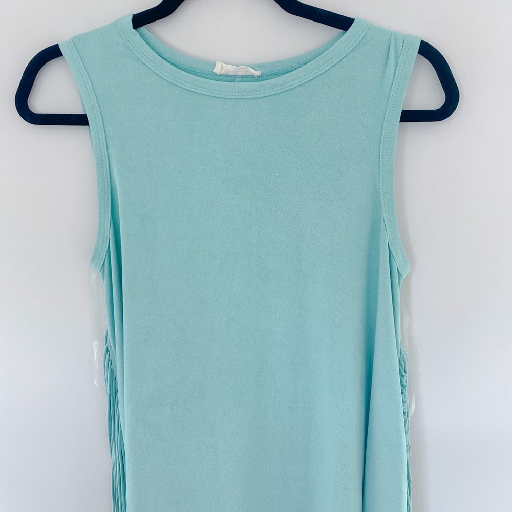 Before You Teal Fringe Mini Dress Size Small - Picture 2 of 9
